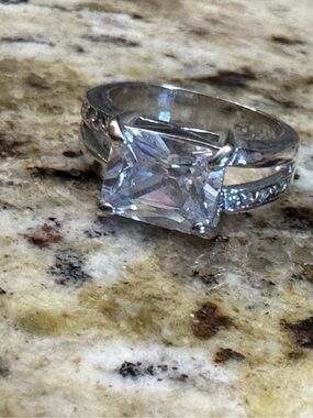 Lia Sophia Silver-tone Ring with Clear Princess-Cut Center